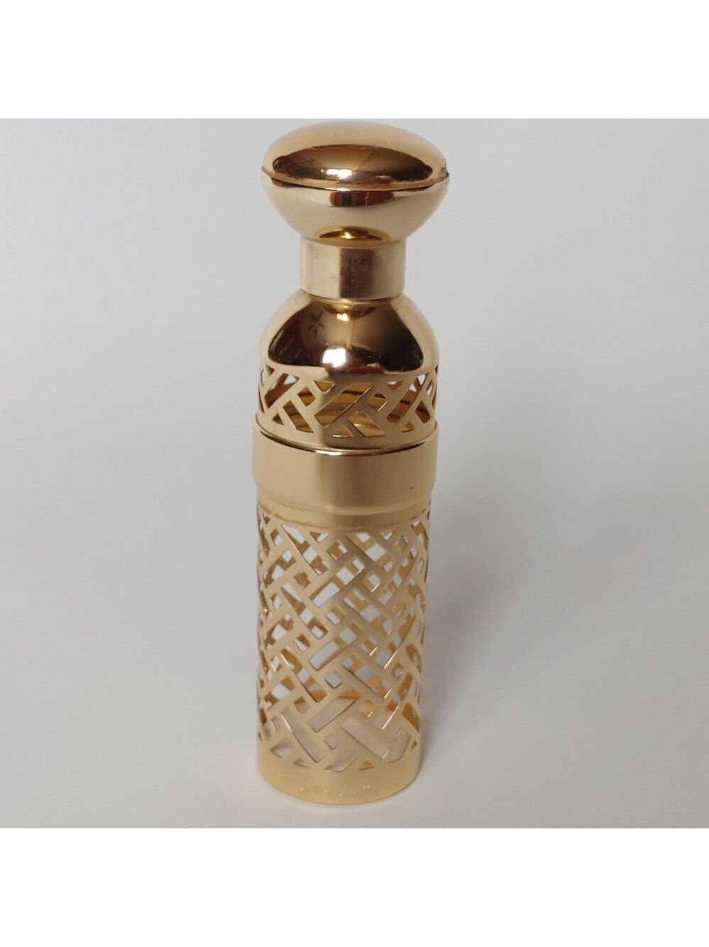 Vintage Guerlain Shalimar Filigree Case 6 3/4" Tall Goldtone Metal 1981
